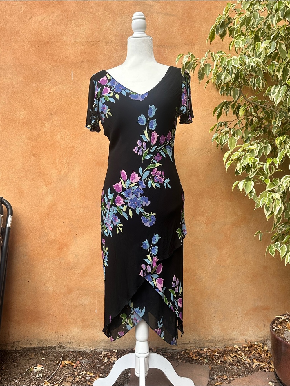 Black Beaded Floral Handerchief Dress